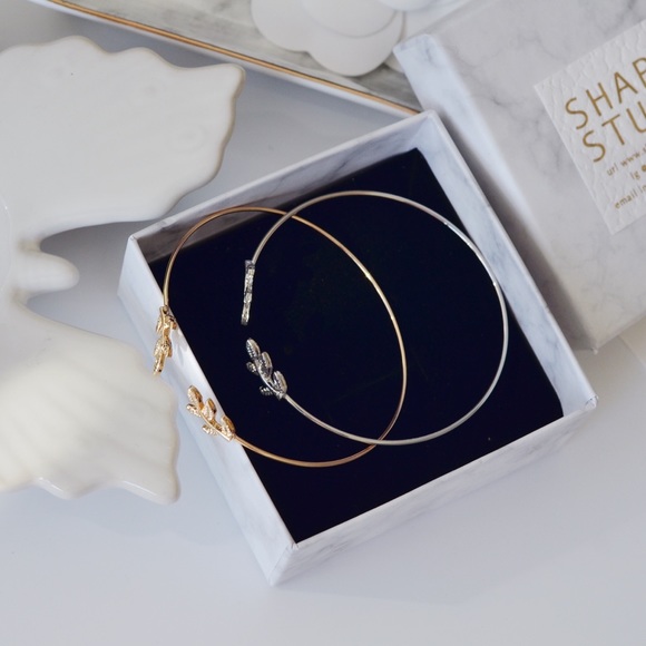 2 Pieces Golden Silver Leaf Cuff Bracelets Set - Picture 2 of 5